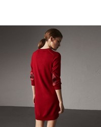 Burberry Check Elbow Detail Merino Wool Sweater Dress
