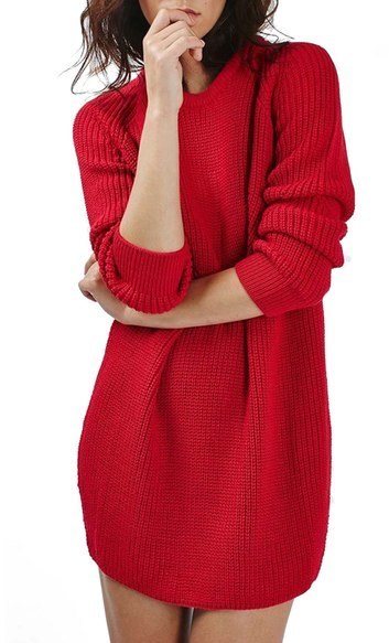 red ribbed sweater dress