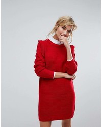 Willow And Paige Willow And Paige Ribbed Sweater Dress With Frill Shoulder Detail