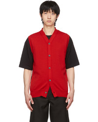 Comme Des Garcons SHIRT Red Black Knit Vest Cardigan