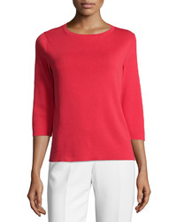 Lafayette 148 New York 34 Sleeve Cotton Sweater Rouge