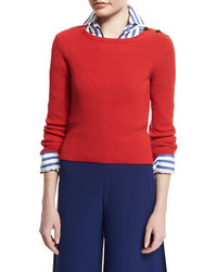 Ralph Lauren Collection Button Shoulder Long Sleeve Sweater Bright Red