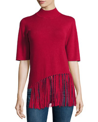 philosophy Half Sleeve Sweater With Fringe Front Red Topaz