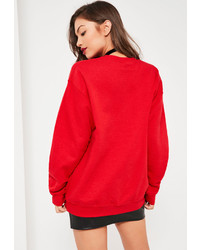 Missguided Red Naughty Nice Spliced Christmas Sweatshirt