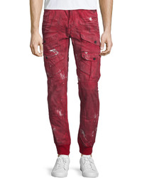 PRPS Distressed Cargo Pocket Jogger Pants Red