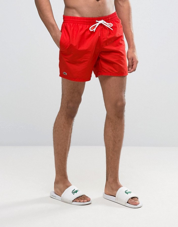 Lacoste Logo Swim Shorts In Red, $79 