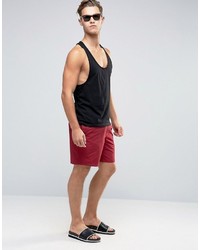 Asos Swim Shorts In Dark Red Mid Length