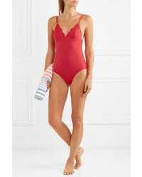 Stella McCartney Broderie Anglaise Trimmed Swimsuit Red