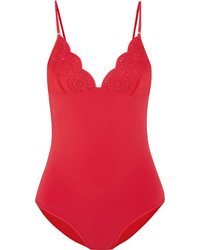Stella McCartney Broderie Anglaise Trimmed Swimsuit Red
