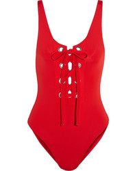 Mara Hoffman Lace Up Swimsuit Red