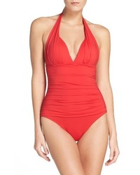 Tommy Bahama Pearl Solids Pleated Halter One Piece Swimsuit