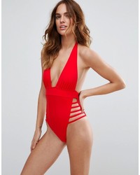 Asos Ultra Strappy High Leg Cut Out Plunge Swimsuit