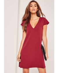Missguided Cap Sleeve Plunge Swing Dress Red