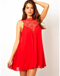 TFNC Swing Dress With Lace High Neck