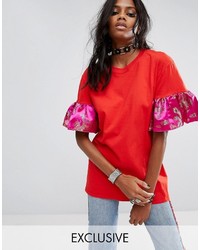 Reclaimed Vintage Inspired Oversized T Shirt With Brocade Ruffle Sleeves