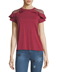 RED Valentino Redvalentino Cotton T Shirt W Ruffle Trimmed Point Desprit Shoulders