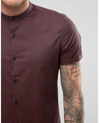 Asos Skinny Shirt In Rust Tonic With Grandad Collar