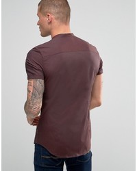 Asos Skinny Shirt In Rust Tonic With Grandad Collar