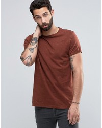 Asos T Shirt With Roll Sleeves And Subtle Wash In Chestnut