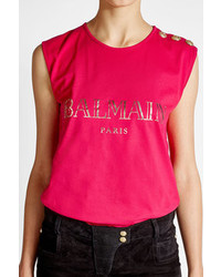 Balmain Cotton Tank With Embossed Buttons