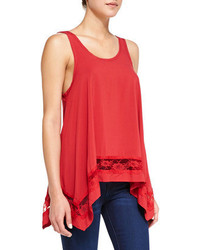 Free People Lace Inset Handkerchief Tank Red