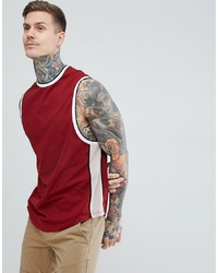 ASOS DESIGN Longline Sleeveless T Shirt With Curve Hem With Contrast Side Panel In Red Velvet