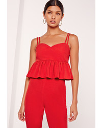 Missguided Peplum Sweetheart Cami Top Red