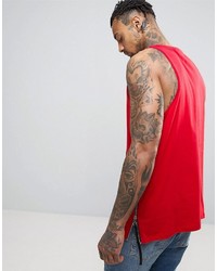Asos Oversized Longline Sleeveless T Shirt With Heavy Side Zips In Bright Red