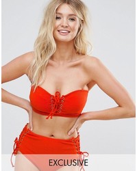 Red Textured Bikini Top