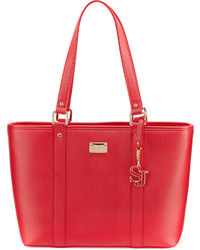 St. John Collection Textured Faux Leather Zip Tote Bag Red