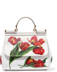 Dolce & Gabbana Sicily Medium Floral Print Textured Leather Tote One Size