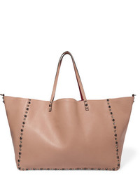 Valentino The Rockstud Reversible Embellished Textured Leather Tote Blush