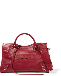 Balenciaga City Textured Leather Tote Crimson