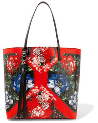 Alexander McQueen Floral Print Textured Leather Tote