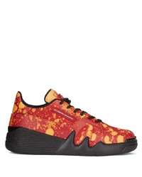 Red Tie-Dye Leather Low Top Sneakers