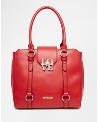 Love Moschino Red Tote Bag With Love Metal Detail