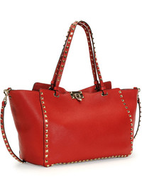 Valentino Garavani Rockstud Medium Grained Tote Bag Red