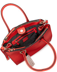Neiman Marcus Saffiano Faux Leather Tassel Tote Bag Red