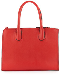 Neiman Marcus Saffiano Faux Leather Tassel Tote Bag Red