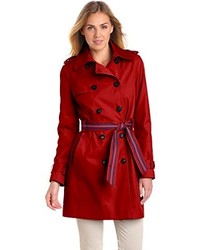 Tommy Hilfiger Double Breasted Trench Coat With Striped Belt
