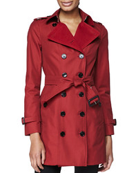 Burberry London Double Breasted Trench Coat With Felt Lapel Military Red