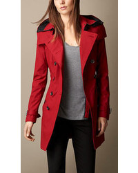 Burberry Mid Length Hooded Trench Coat With Warmer
