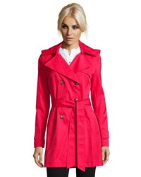DKNY Real Red Cotton Blend Abby Hooded Trench