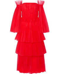Carolina Herrera Off The Shoulder Tiered Tulle Gown