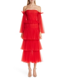 Red Tulle Midi Dress
