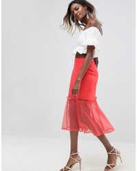 Asos Tulle Midi Skirt With Ruffle Detail