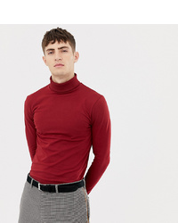 Collusion Muscle Fit Roll Neck T Shirt In Burgundy