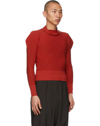 132 5. ISSEY MIYAKE Red Flat Rib Knit Sweater