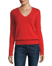 Neiman Marcus Cashmere Collection Classic Cashmere V Neck Sweater Plus Size