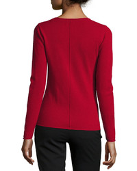 Neiman Marcus Cashmere V Neck Long Sleeve Pullover Sweater Red